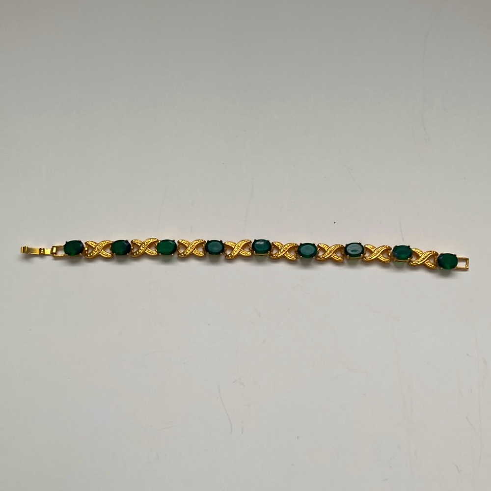 Gold plated lab created emerald bracelet